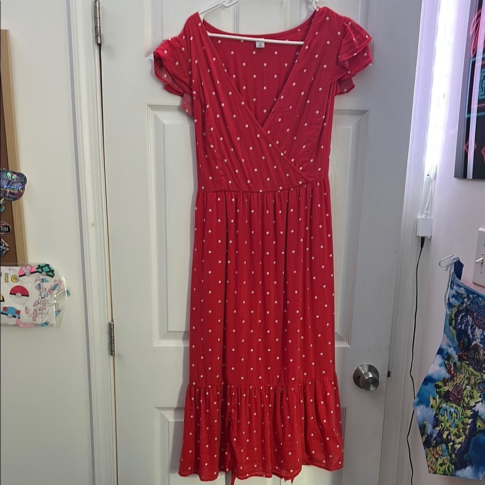 Old Navy Red Polka Dot Midi Dress – NWT Romantic Puff Sleeve Wrap Style